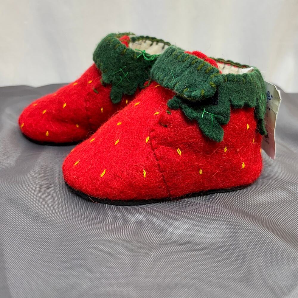 Red Strawberry Wool Toddler Booties 1-2 Yr Soft Breathable Slipper